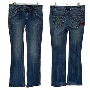 Soundgirl Y2K Boho Bootcut Jeans Womens 30/31 Medium Wash Blue Denim Butterfly